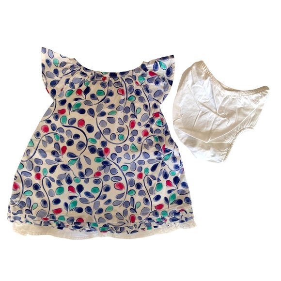 Cherokee 2 pc Set dress Bloomers Girls Infant baby 6 Months Leaves White Blue La - Picture 2 of 2